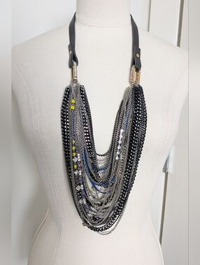 NWOT Y2K Vintage Juicy Couture Heavy Chain Rhinestone Enamel Leather Necklace